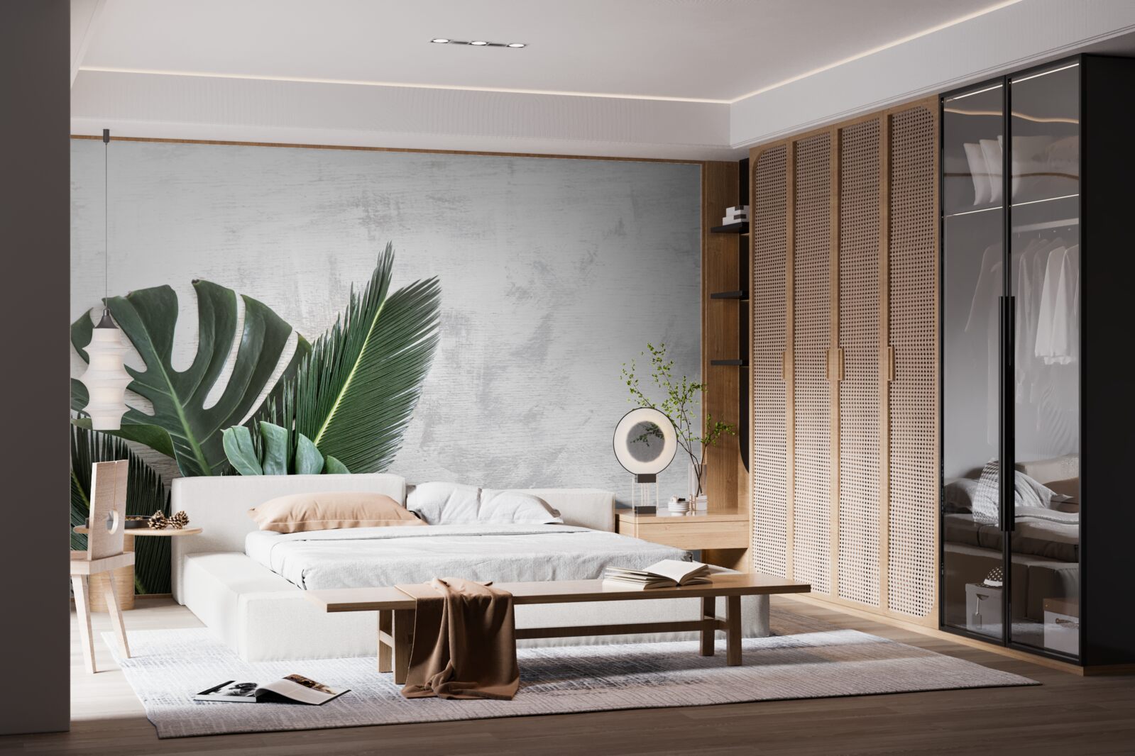 Fototapet fundalul gri evidențiază verdele ferigilor