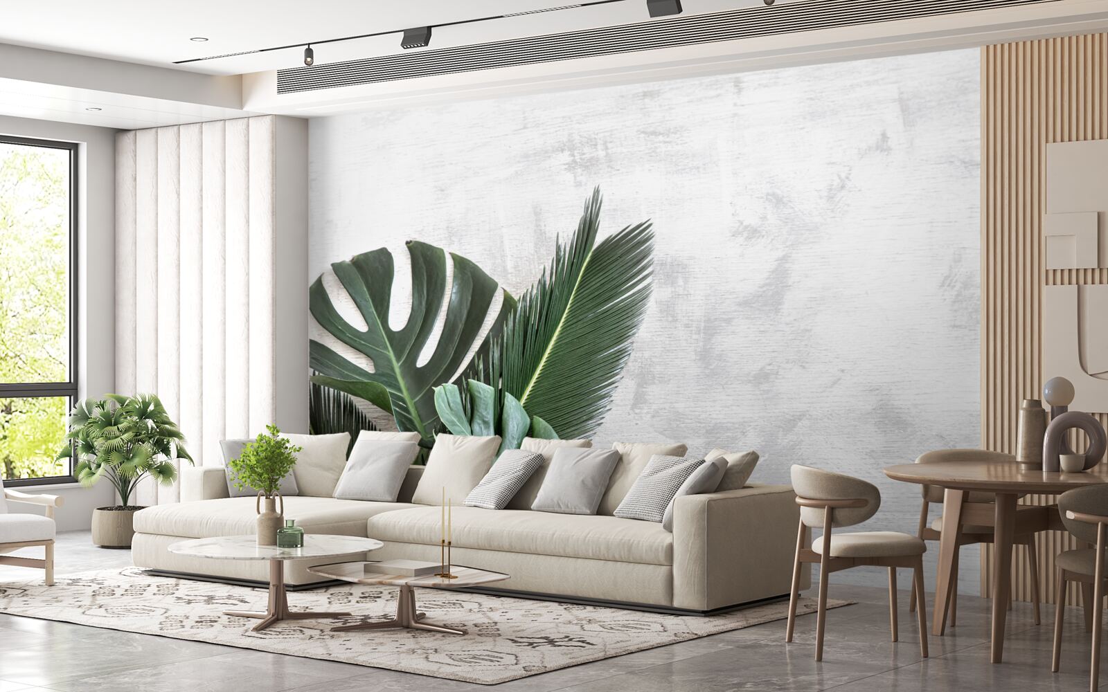 Fototapet fundalul gri evidențiază verdele ferigilor