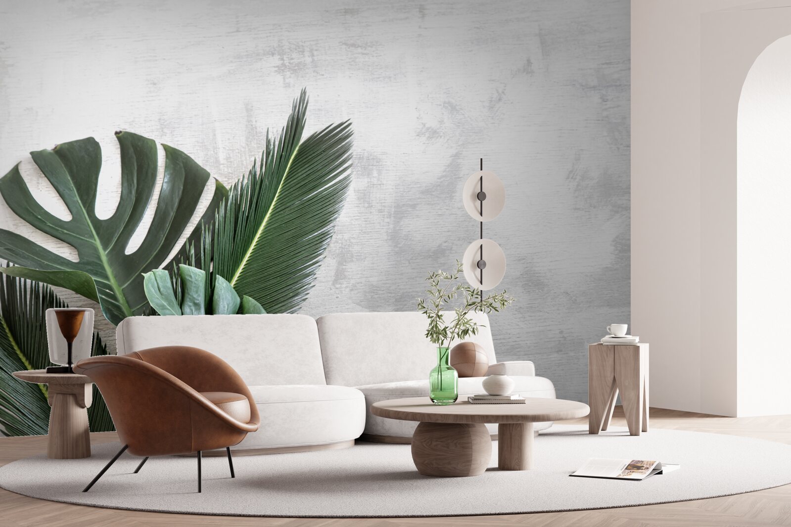 Fototapet fundalul gri evidențiază verdele ferigilor