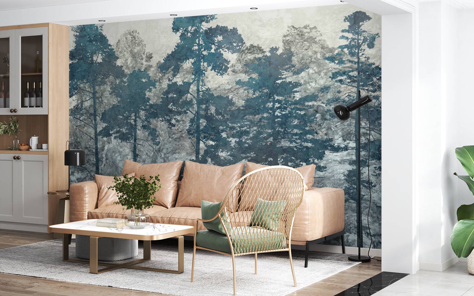 Fototapet coroane și vârfuri de copaci cu frunze