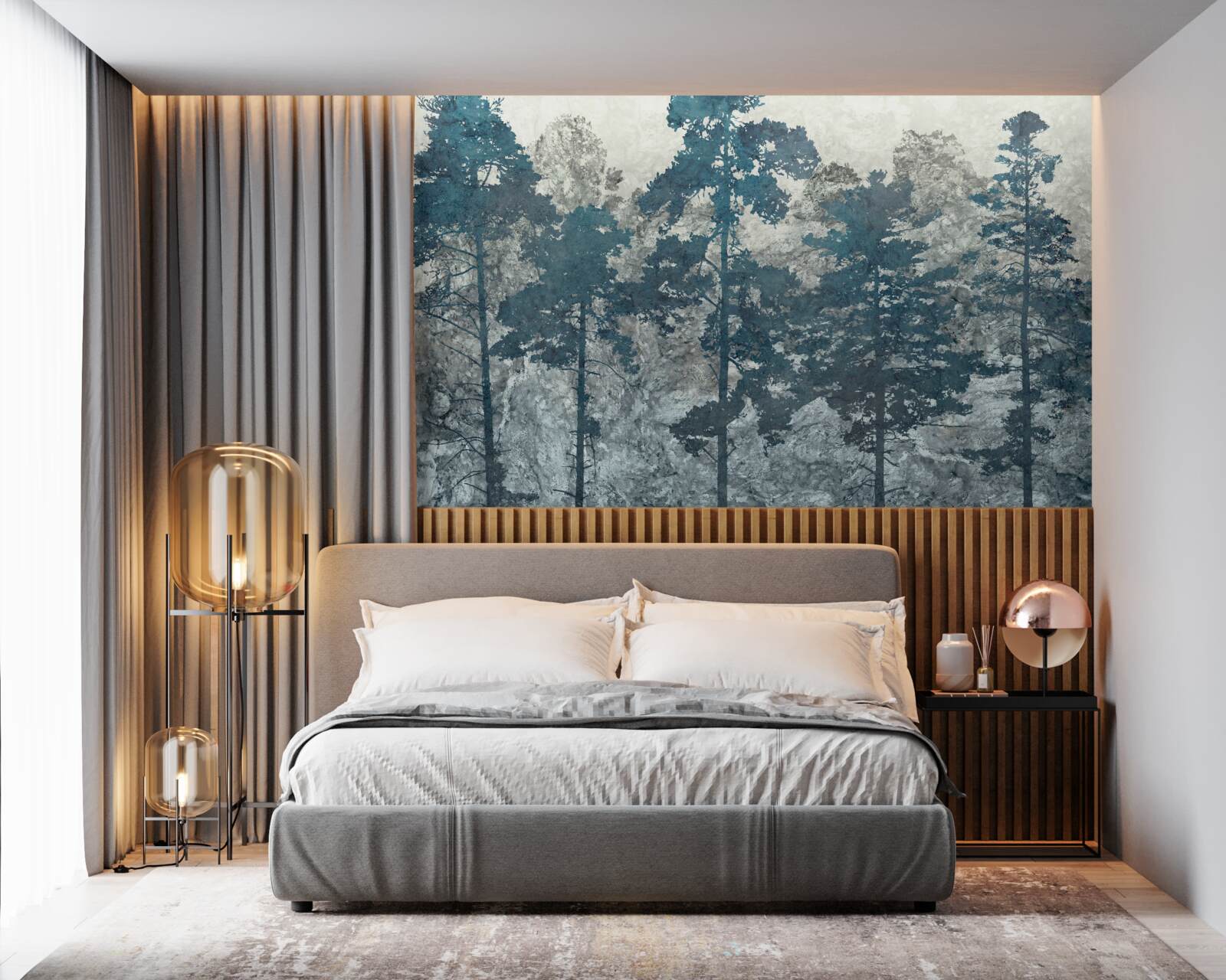 Fototapet coroane și vârfuri de copaci cu frunze