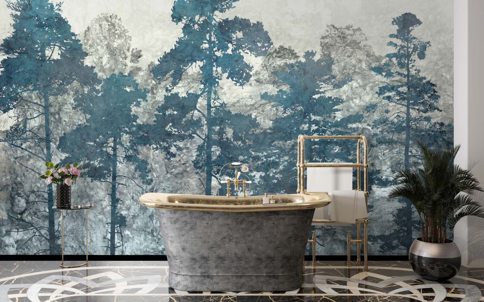 Fototapet coroane și vârfuri de copaci cu frunze