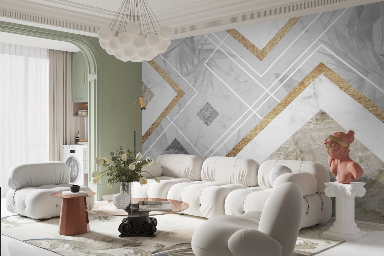 Fototapet linii dreptunghiulare pe marmură