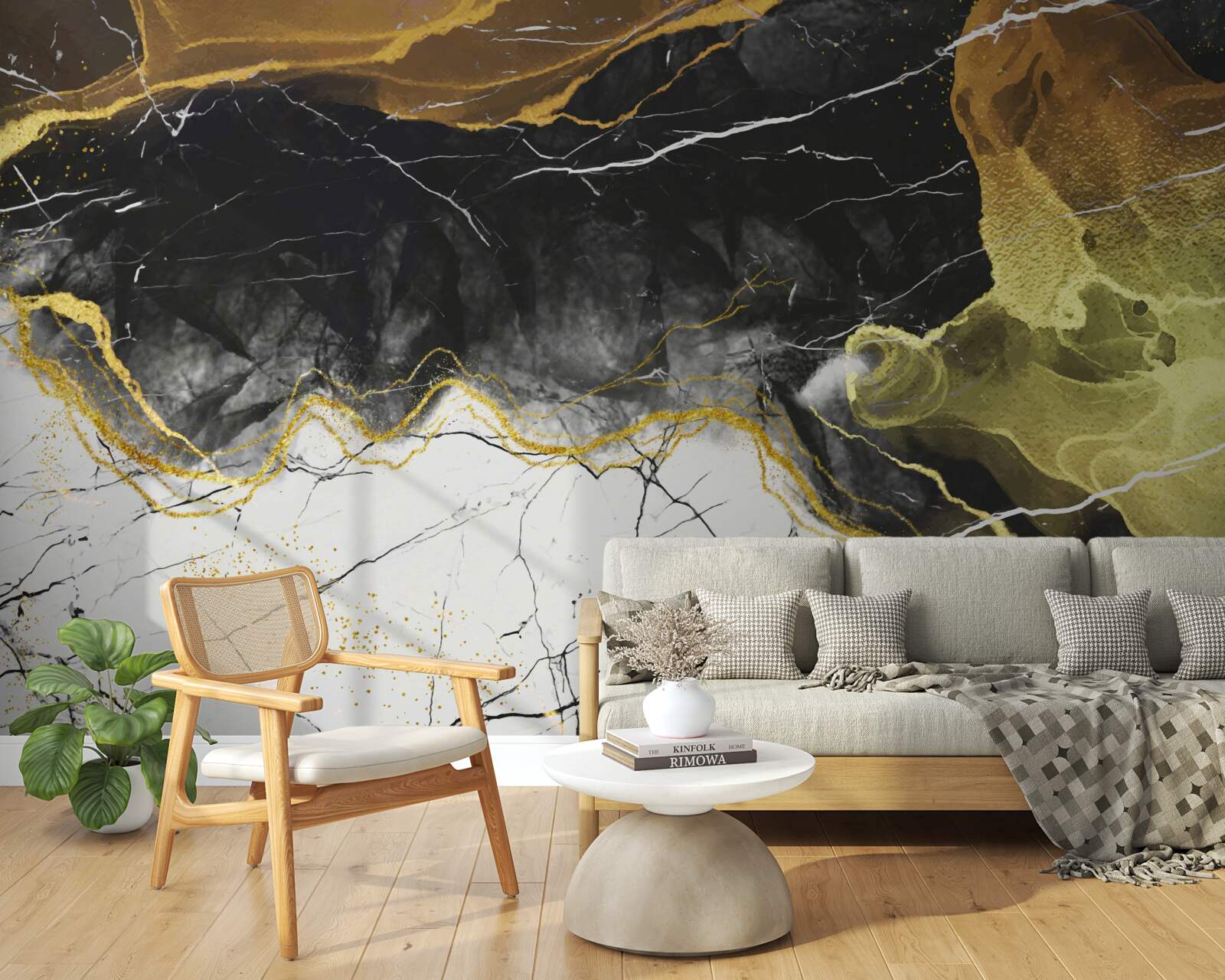 Fototapet marmură albă și neagră cu tonuri aurii