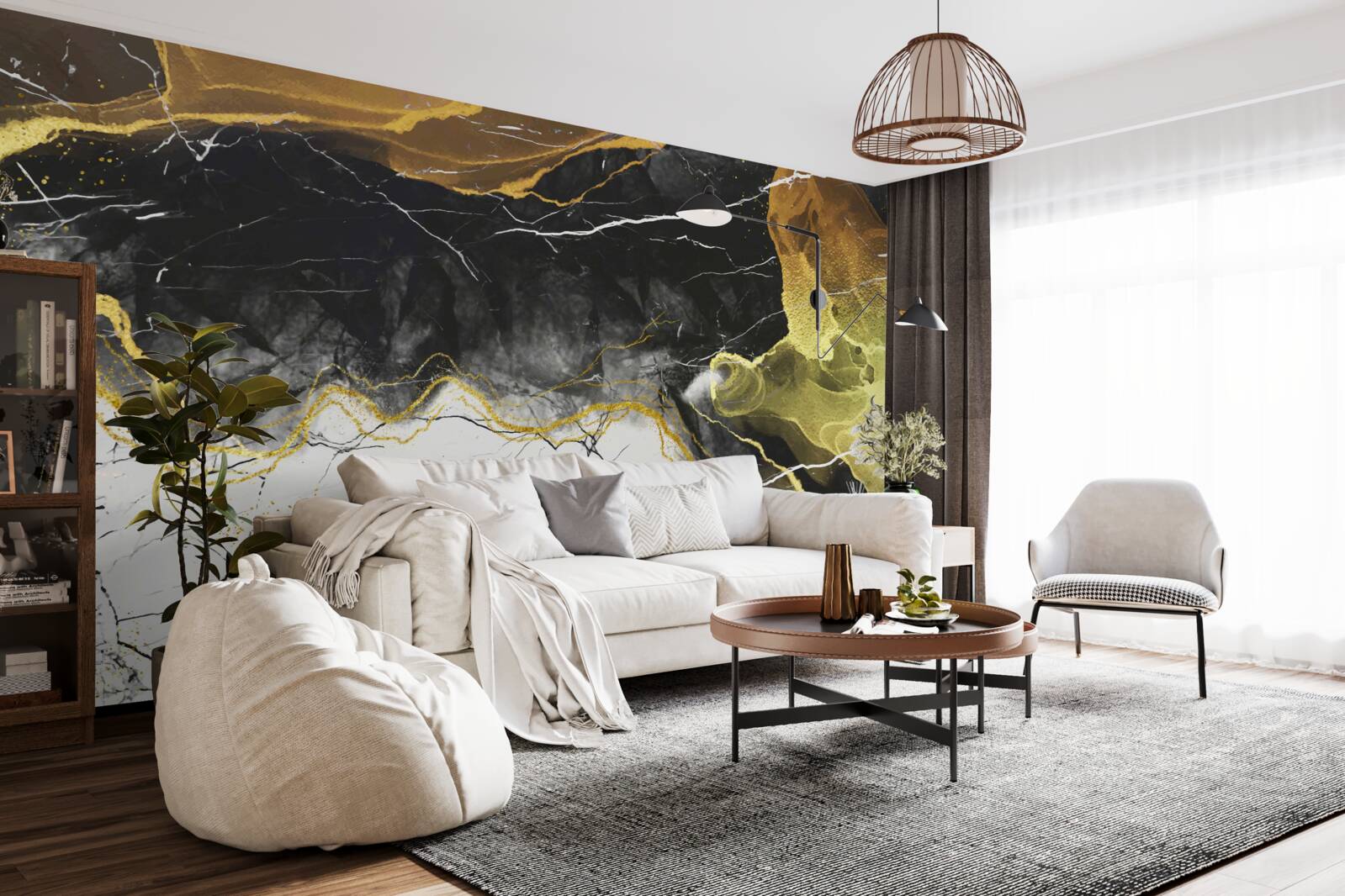 Fototapet marmură albă și neagră cu tonuri aurii