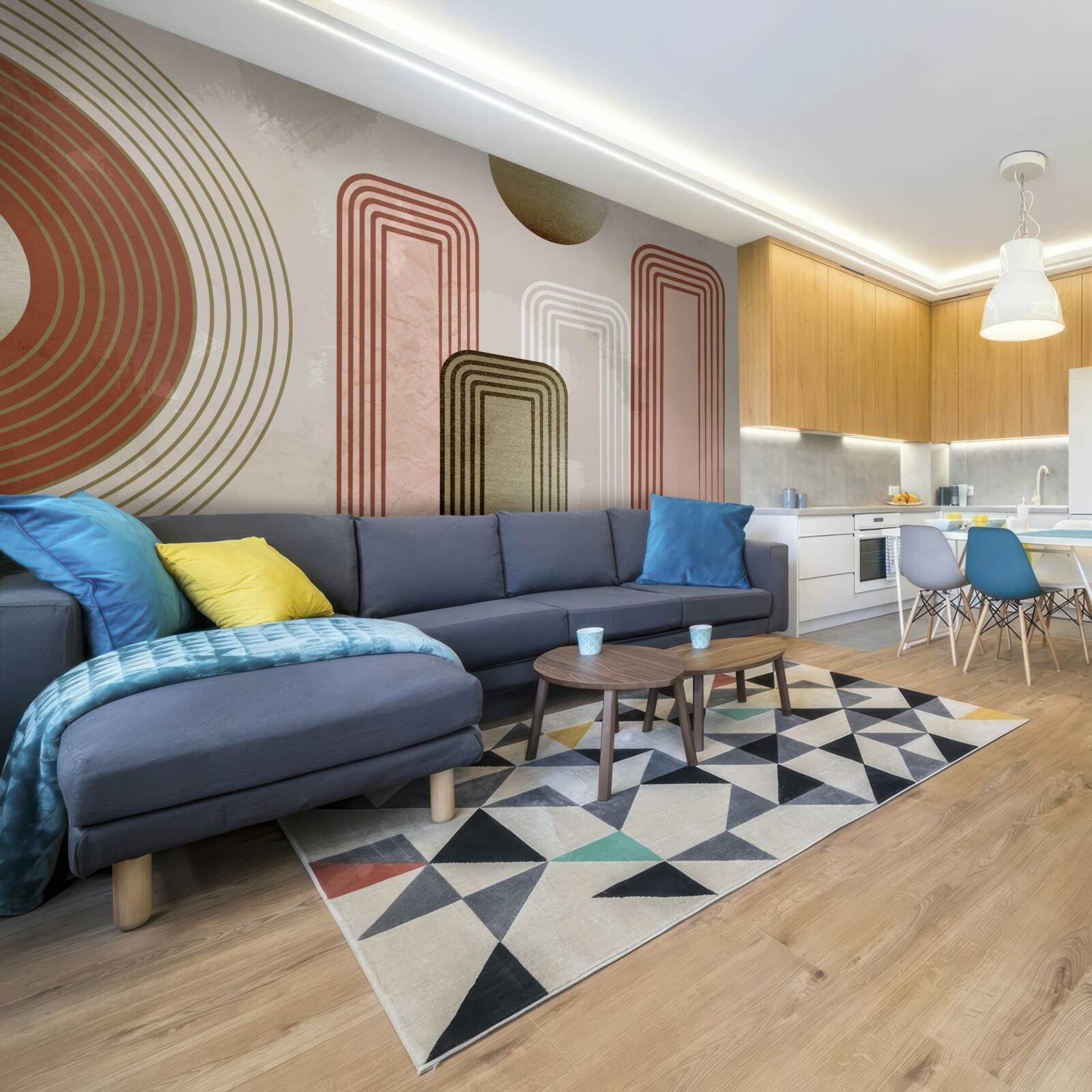 Fototapet liniile sunt dreptunghiulare, pictate în nuanțe pastelate moi