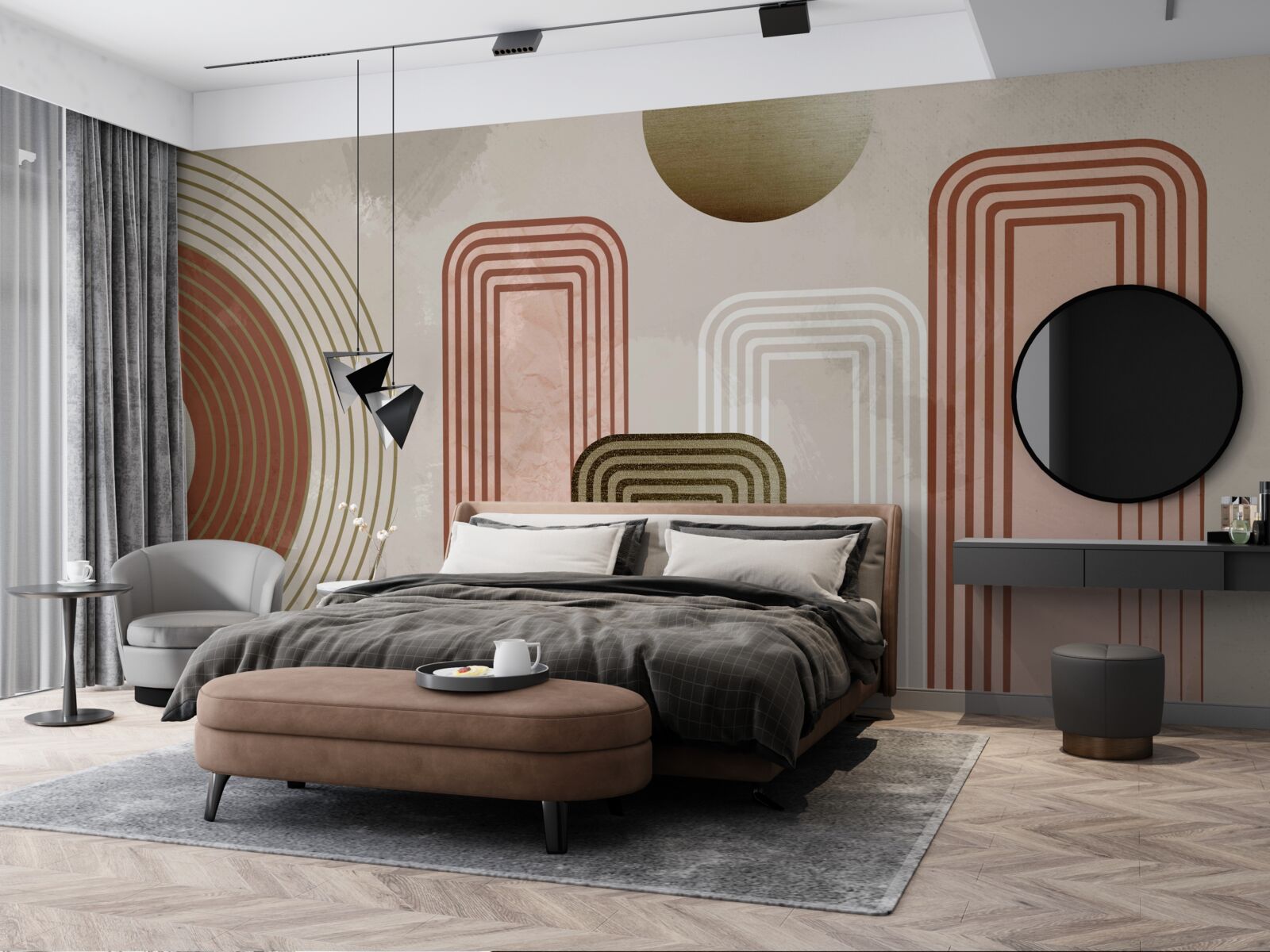 Fototapet liniile sunt dreptunghiulare, pictate în nuanțe pastelate moi