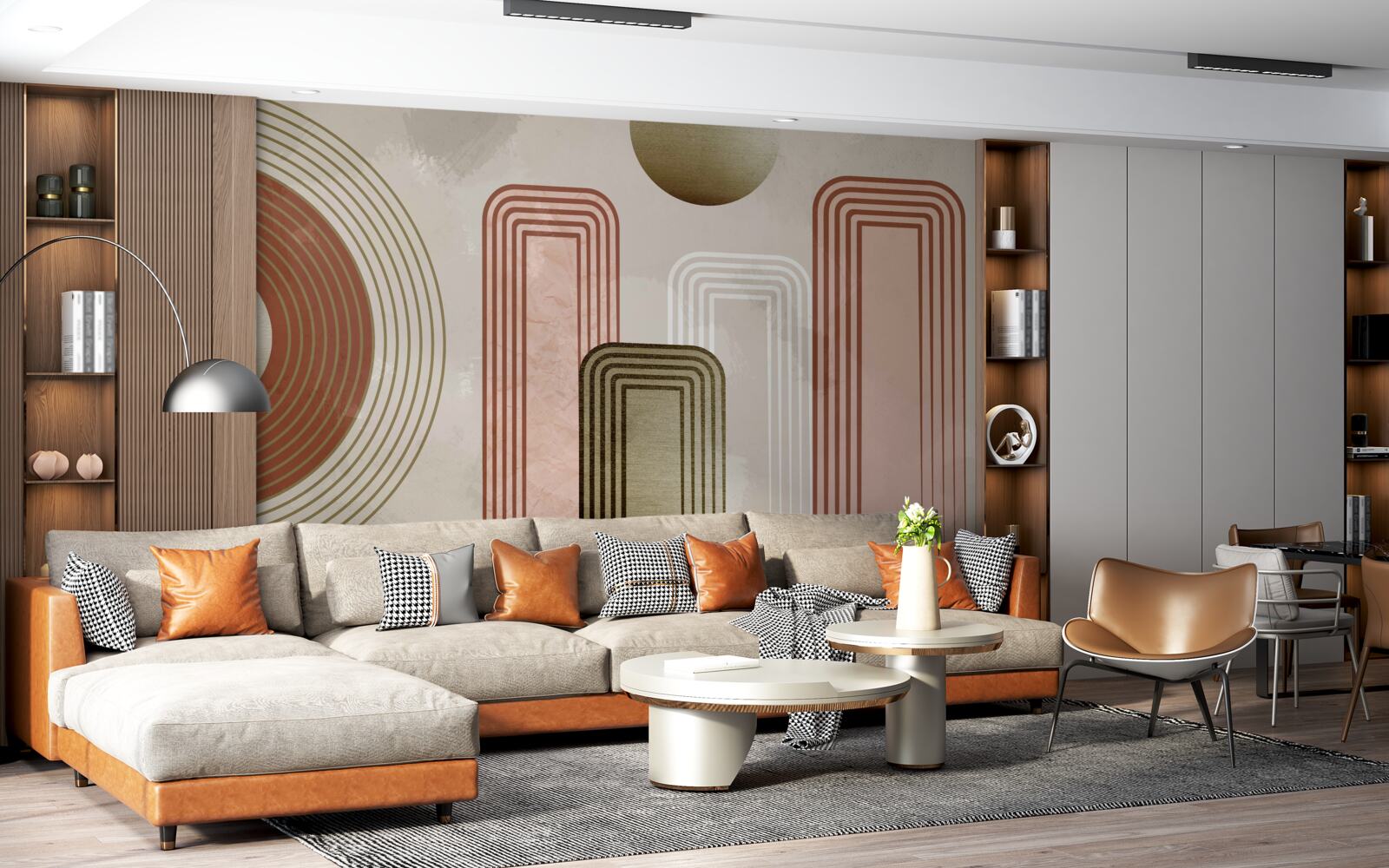 Fototapet liniile sunt dreptunghiulare, pictate în nuanțe pastelate moi