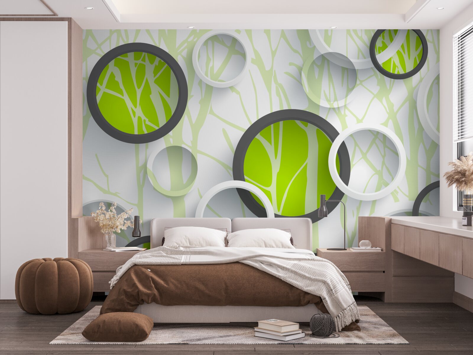 Fototapet cercuri verzi împletite pe un fundal împădurit