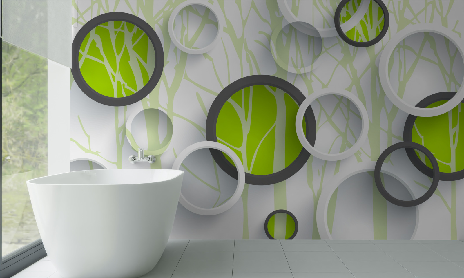 Fototapet cercuri verzi împletite pe un fundal împădurit