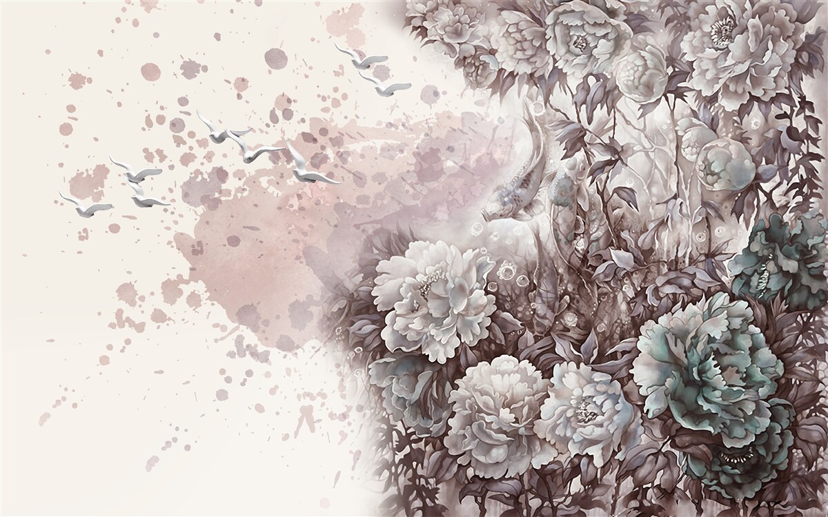 Fototapet plantele înflorite flutură în rafalele de vânt