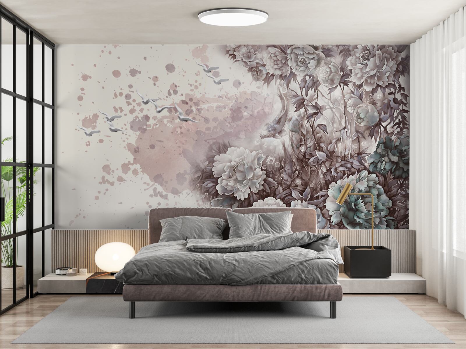 Fototapet plantele înflorite flutură în rafalele de vânt