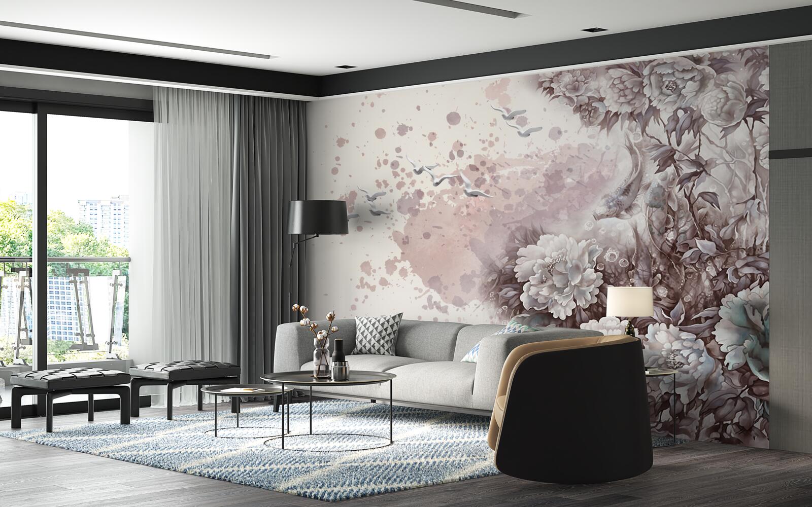 Fototapet plantele înflorite flutură în rafalele de vânt