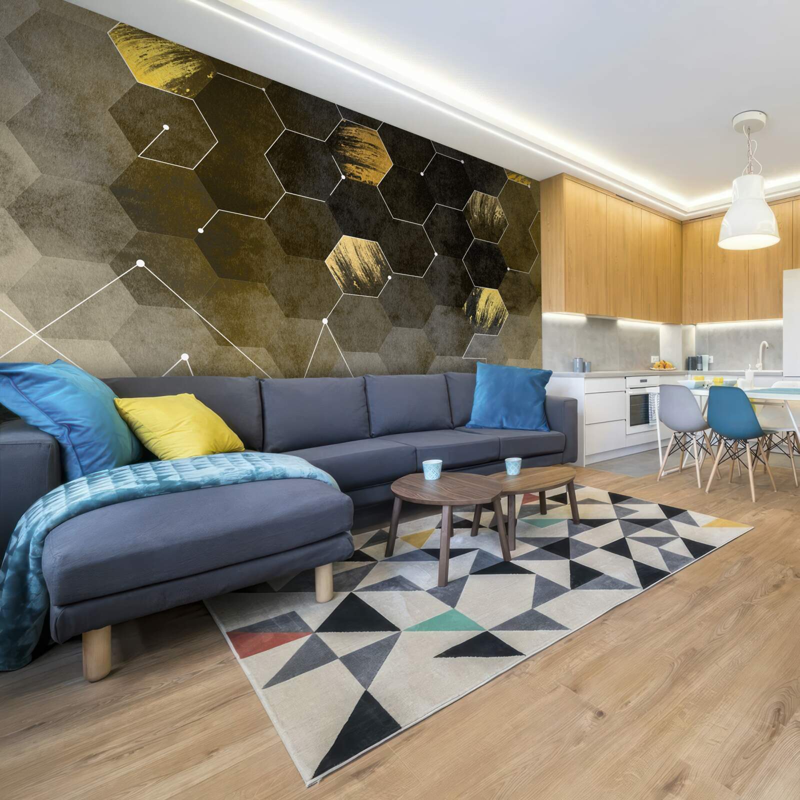 Fototapet păsări aurii pe cerul nopții