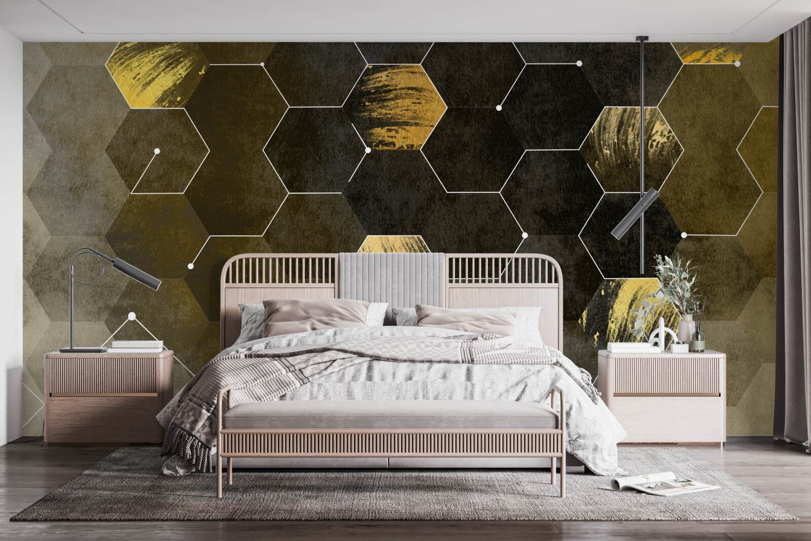 Fototapet păsări aurii pe cerul nopții