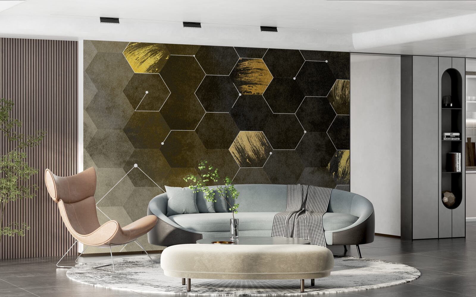 Fototapet păsări aurii pe cerul nopții