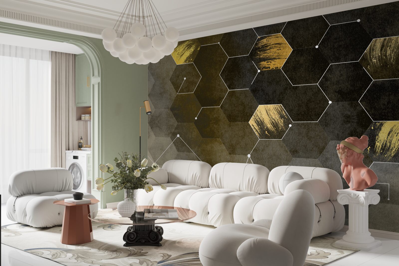 Fototapet păsări aurii pe cerul nopții