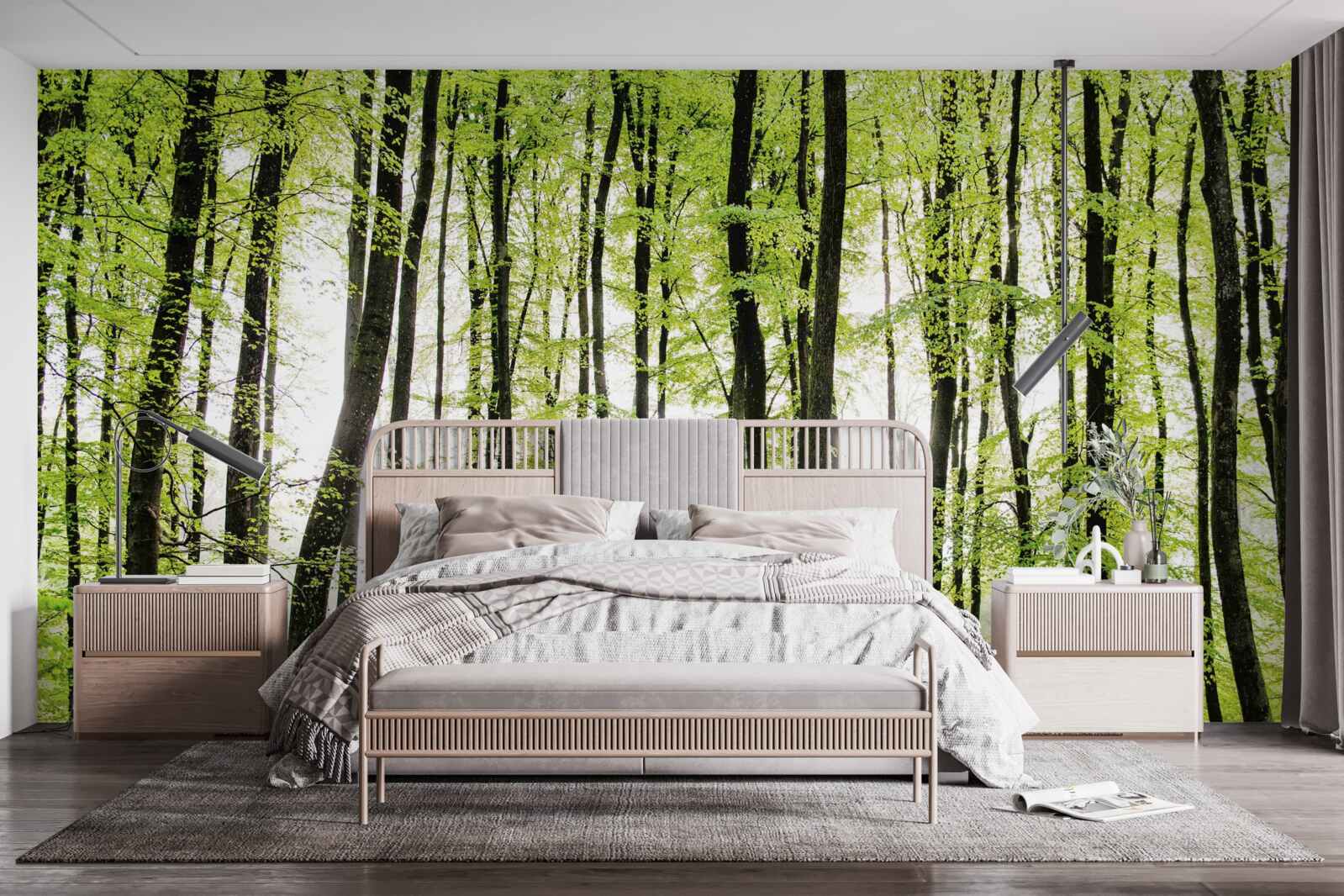 Fototapet copacii de dimineață se întindeau în sus ca niște coloane subțiri