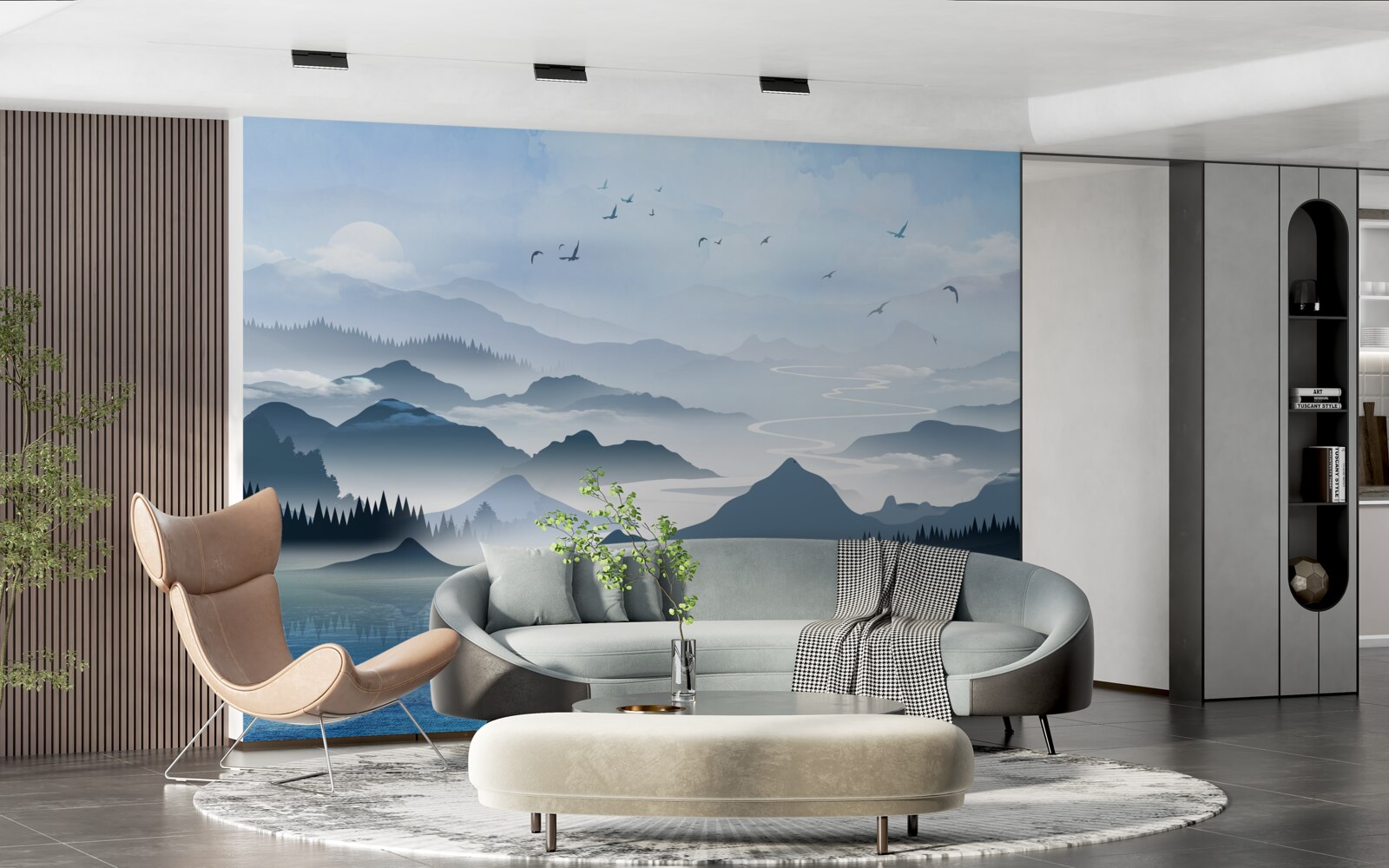 Fototapet pescuit singur în zori pe un lac