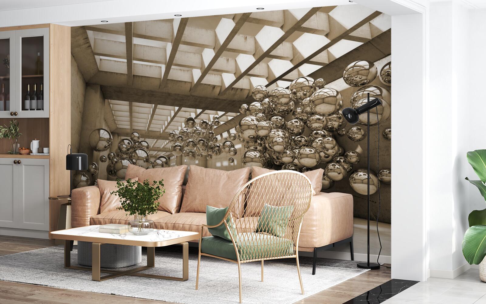 Fototapet cameră cu bile maro