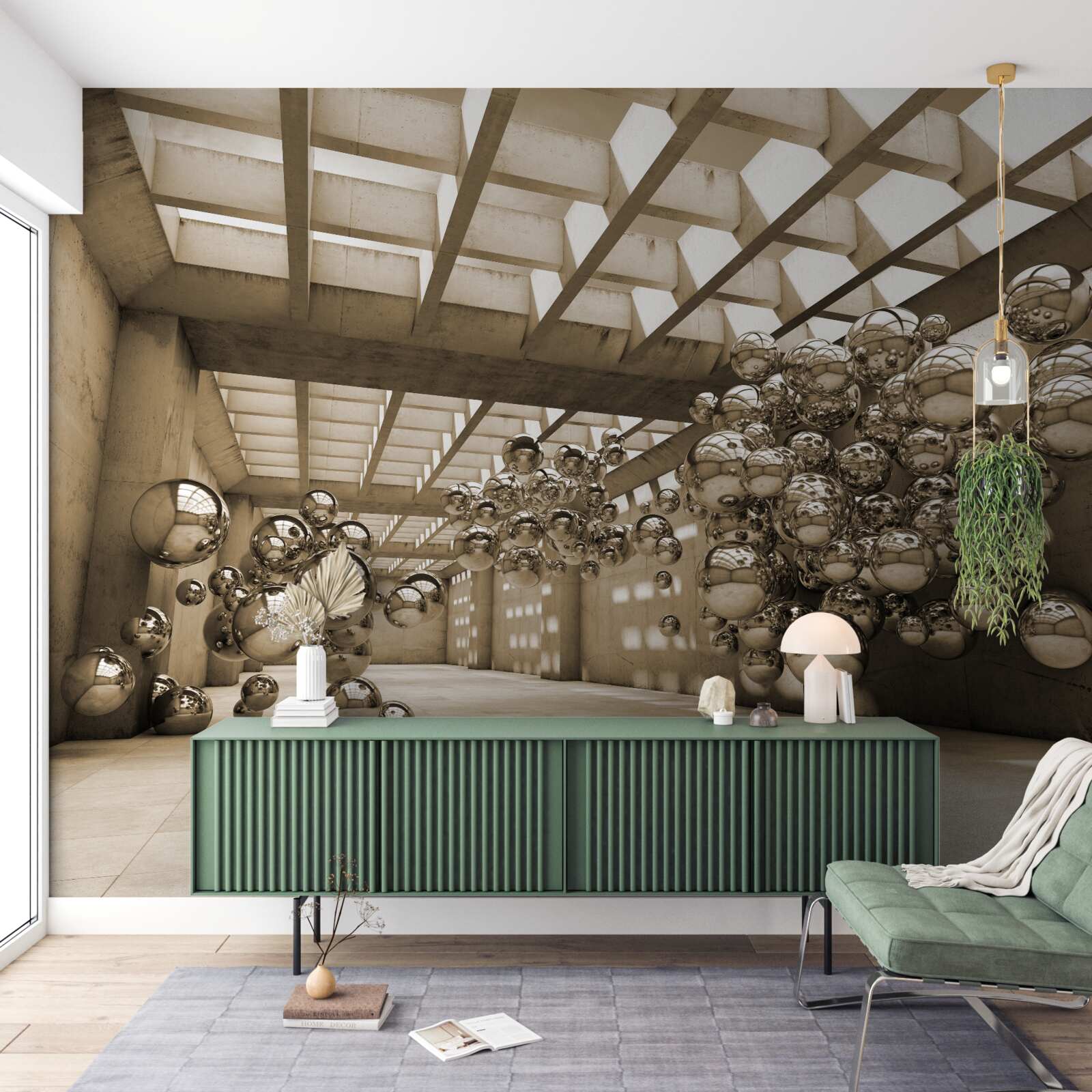 Fototapet cameră cu bile maro