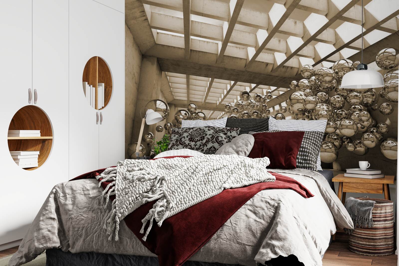 Fototapet cameră cu bile maro