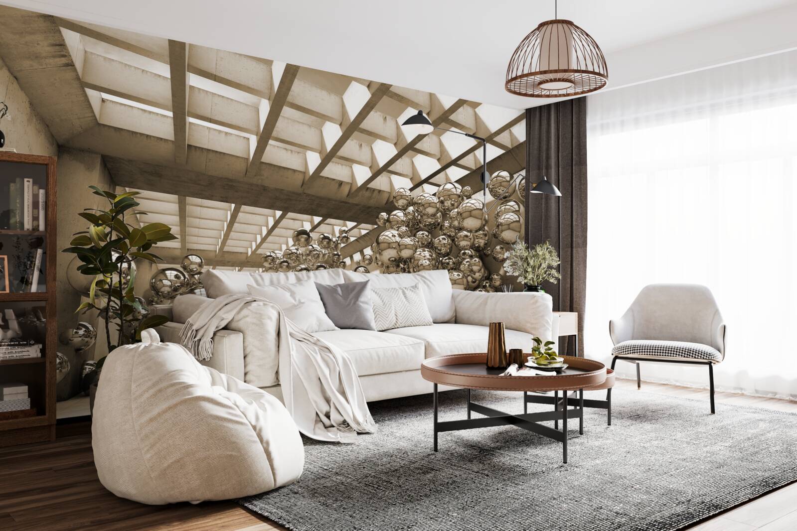 Fototapet cameră cu bile maro