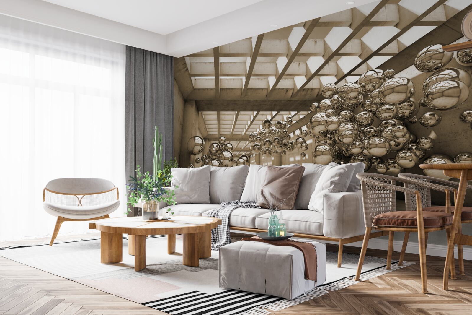 Fototapet cameră cu bile maro