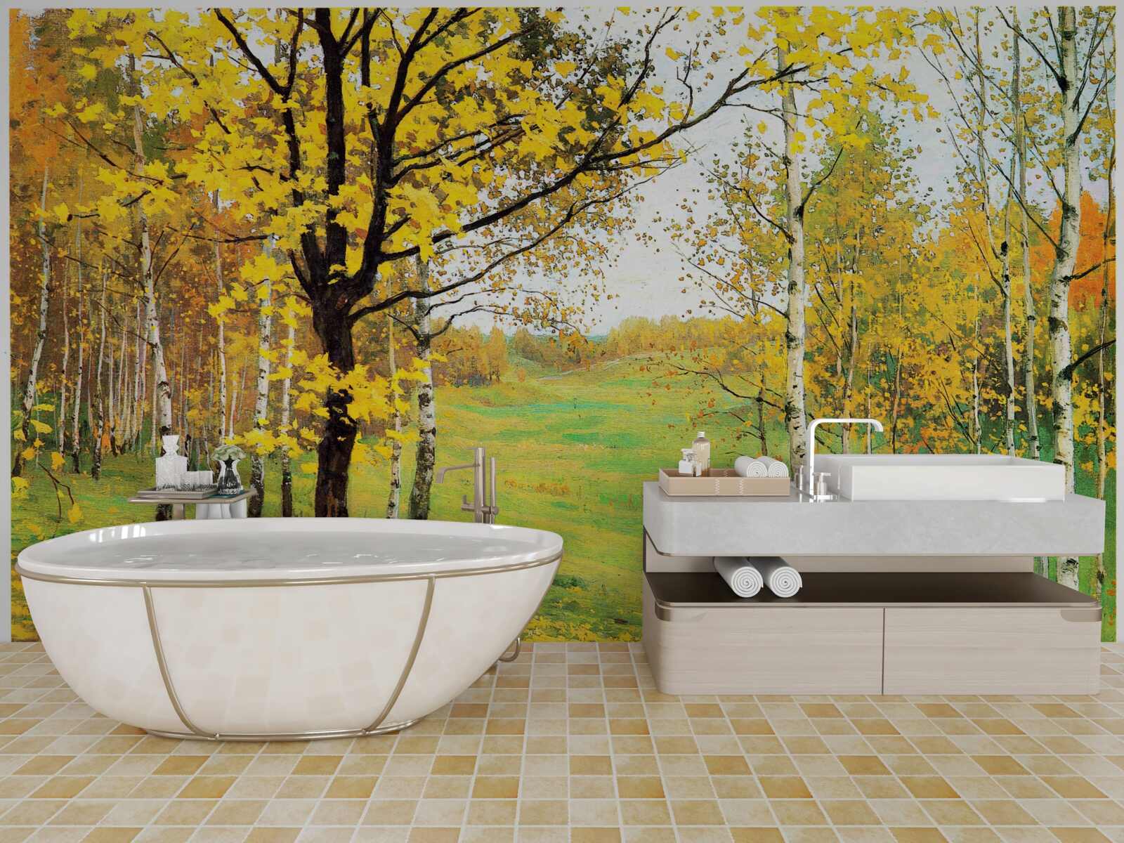 Fototapet Pădurea de toamnă este învăluită în nuanțe uimitoare