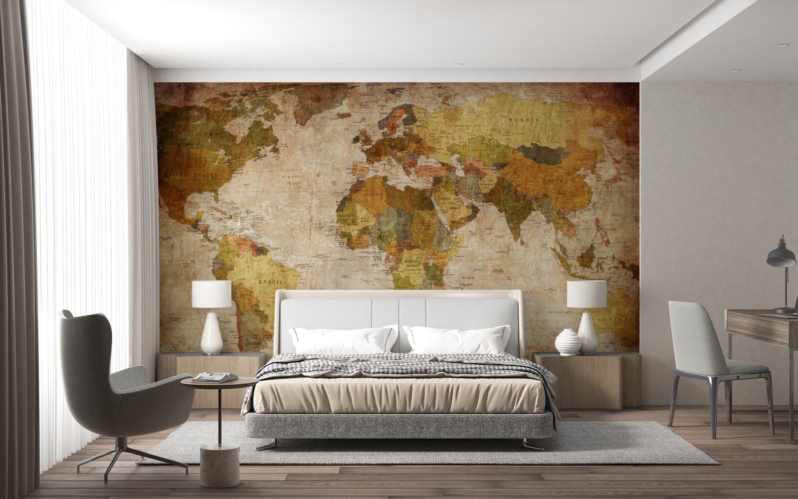 Fototapet harta lumii în nuanțe de maro