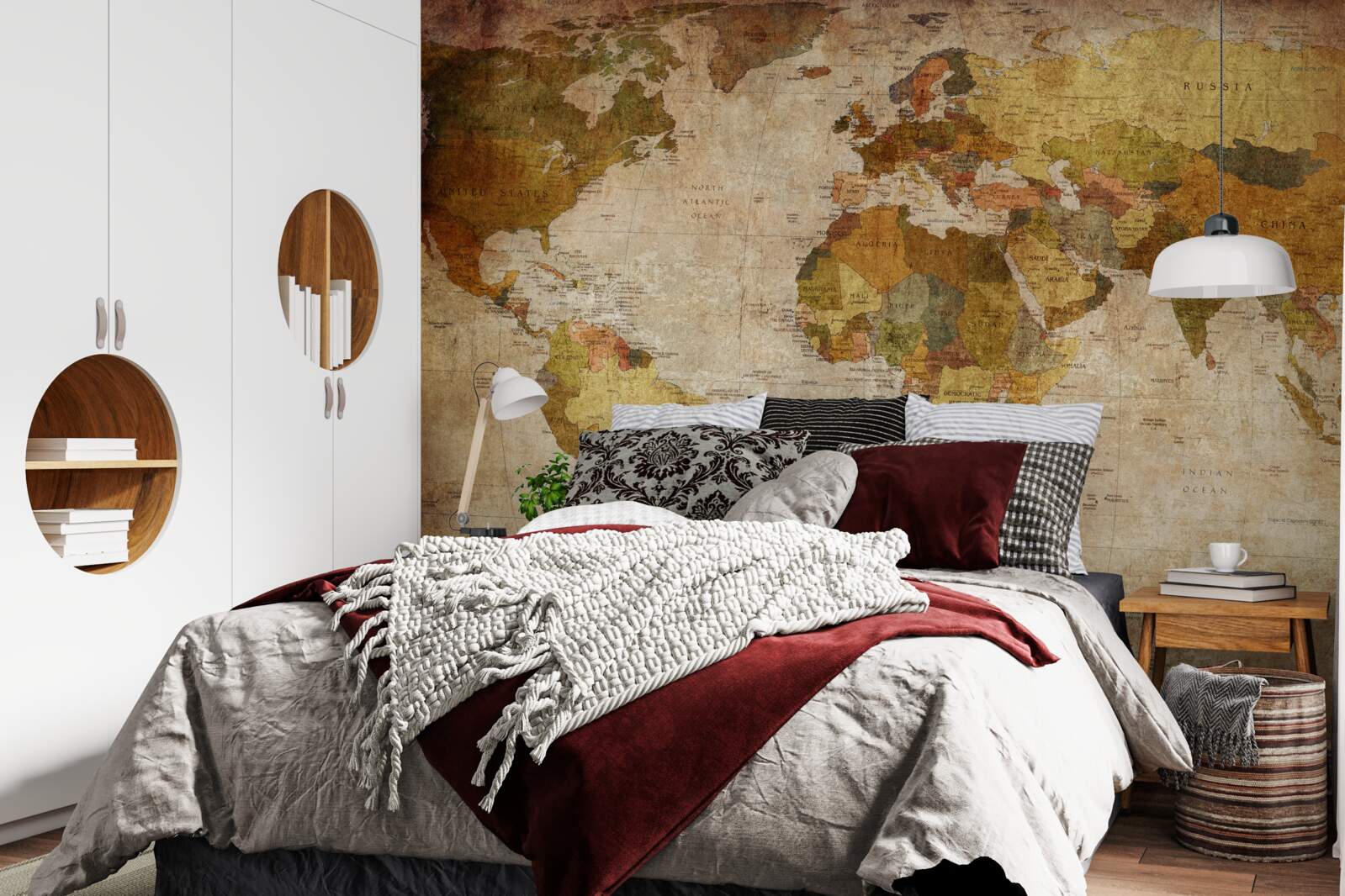 Fototapet harta lumii în nuanțe de maro