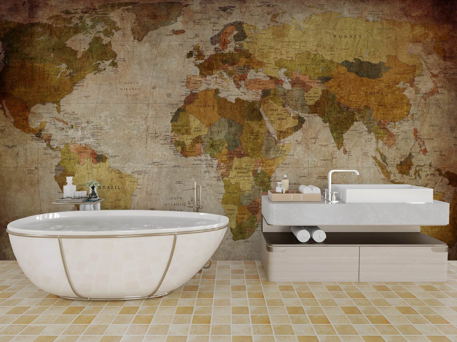 Fototapet harta lumii în nuanțe de maro