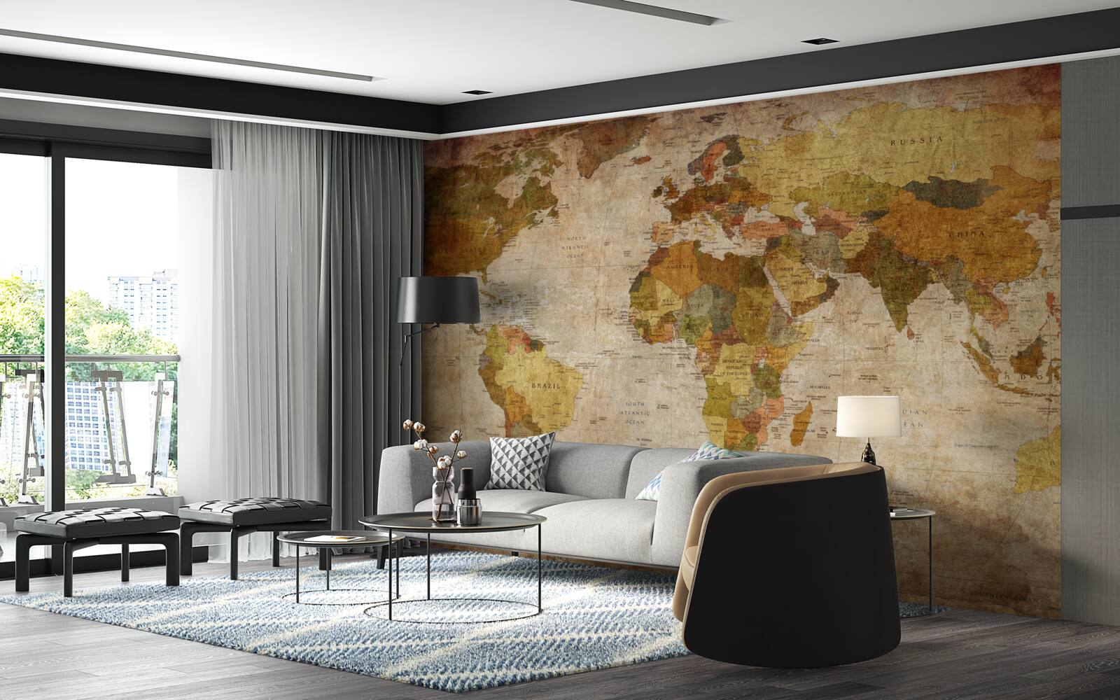 Fototapet harta lumii în nuanțe de maro