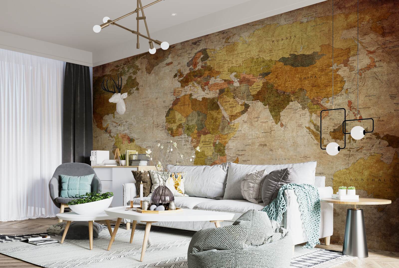 Fototapet harta lumii în nuanțe de maro