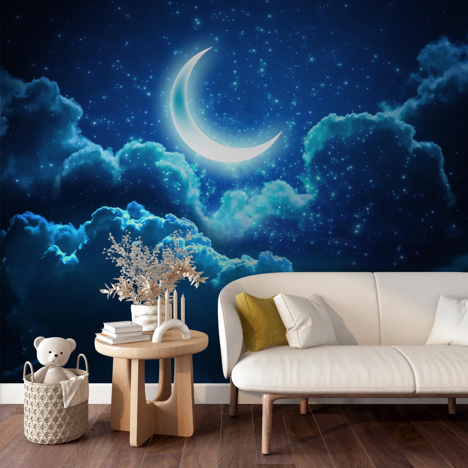 Fototapet luna magică zboară peste norii de seară