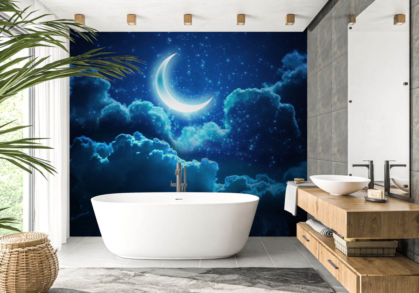 Fototapet luna magică zboară peste norii de seară