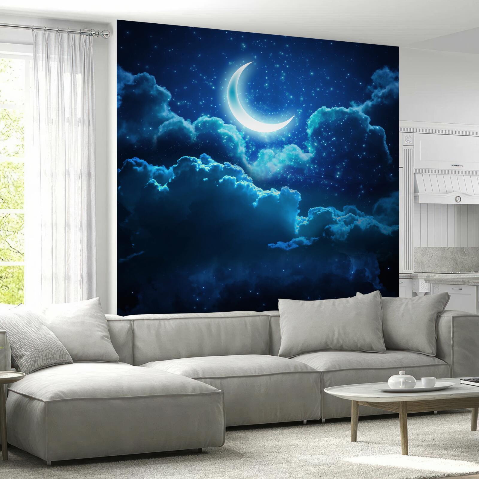 Fototapet luna magică zboară peste norii de seară