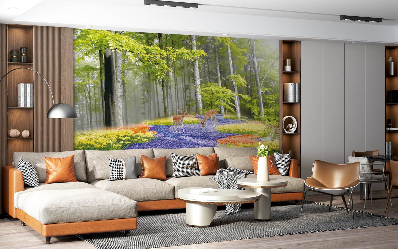 Fototapet căprioara se plimbă printr-o pădure verde