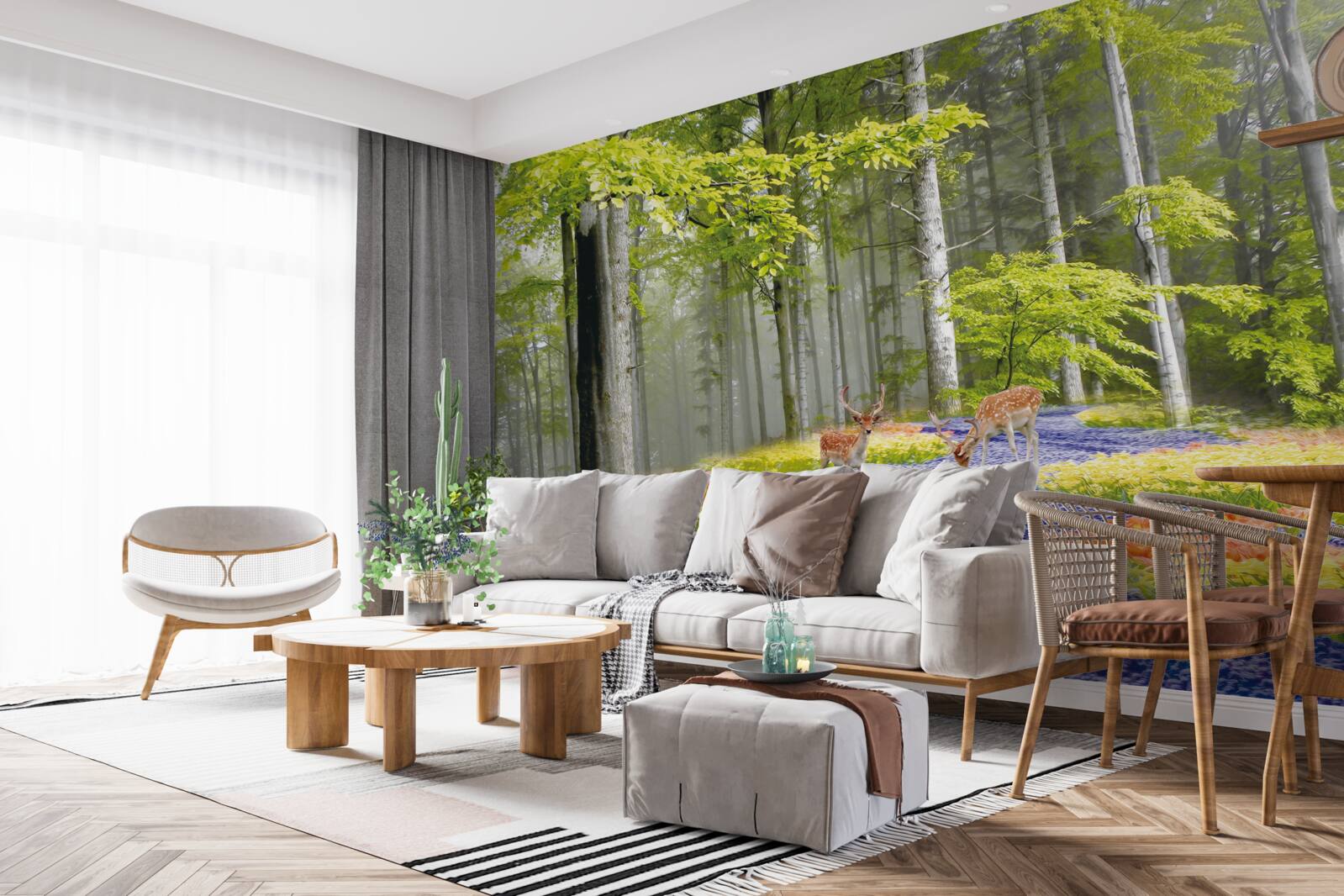 Fototapet căprioara se plimbă printr-o pădure verde