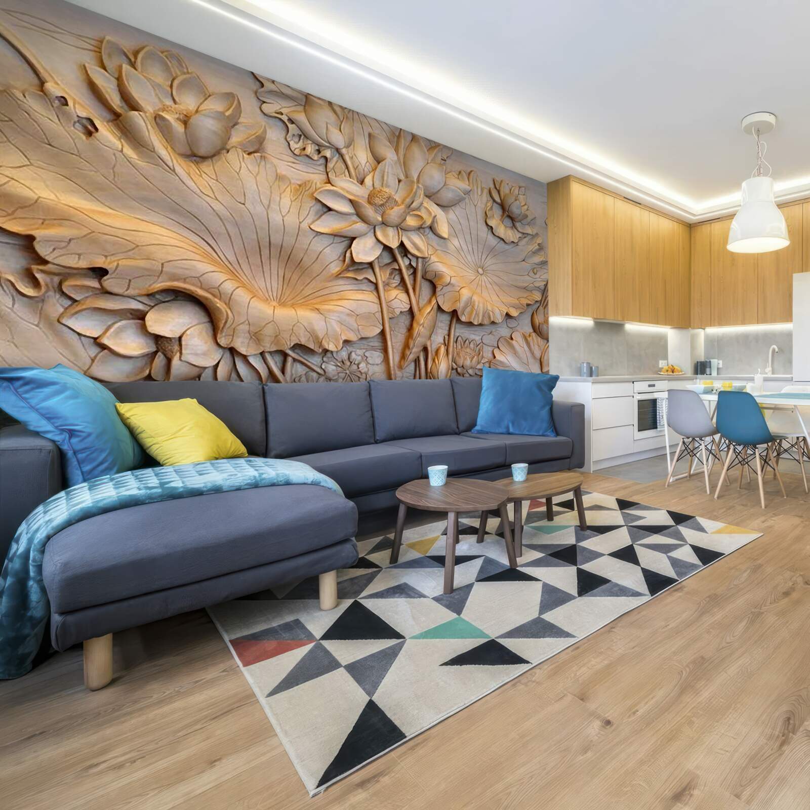 Fototapet compoziție de flori și frunze într-un aranjament ordonat