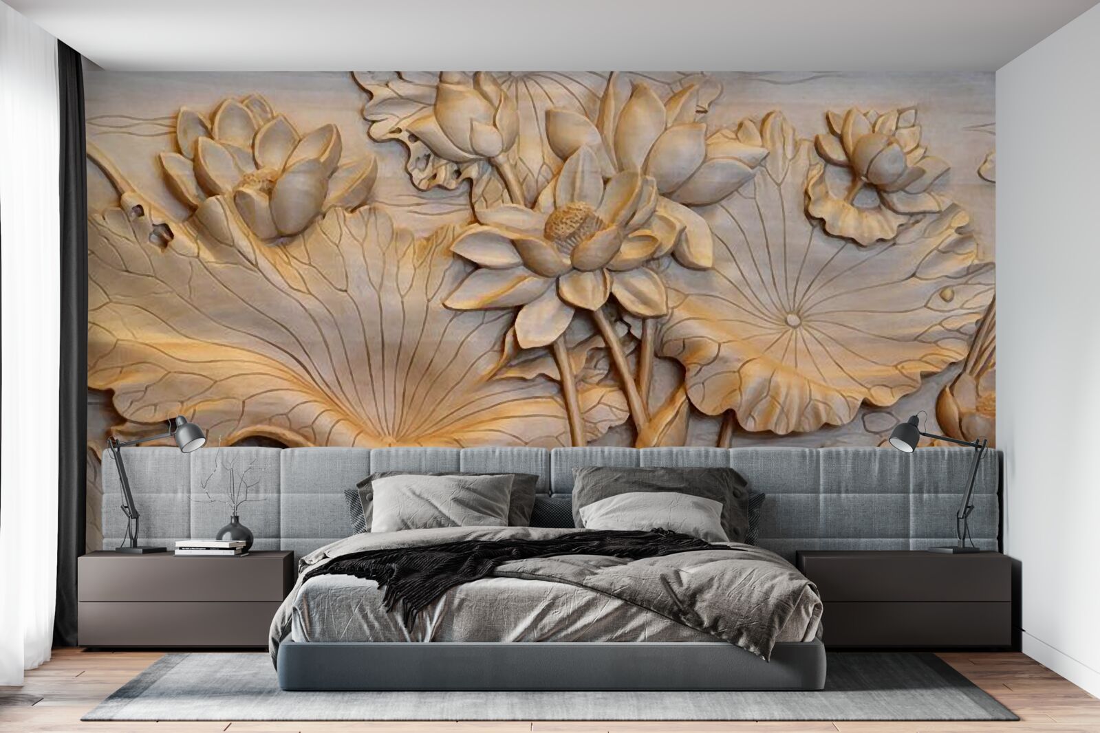 Fototapet compoziție de flori și frunze într-un aranjament ordonat