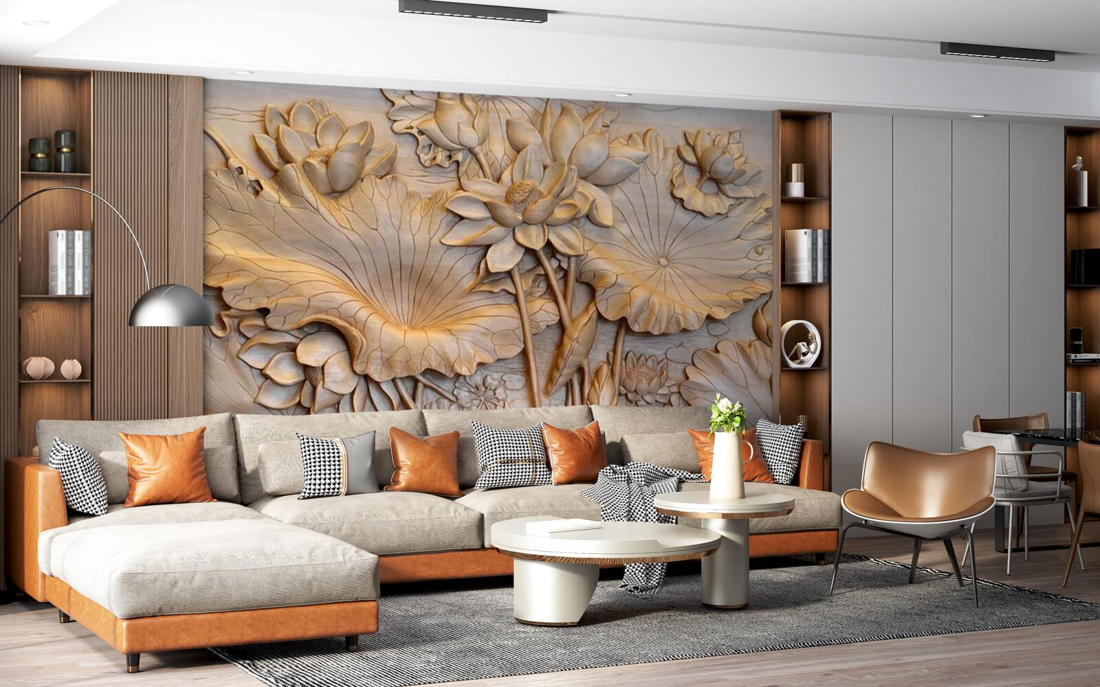 Fototapet compoziție de flori și frunze într-un aranjament ordonat