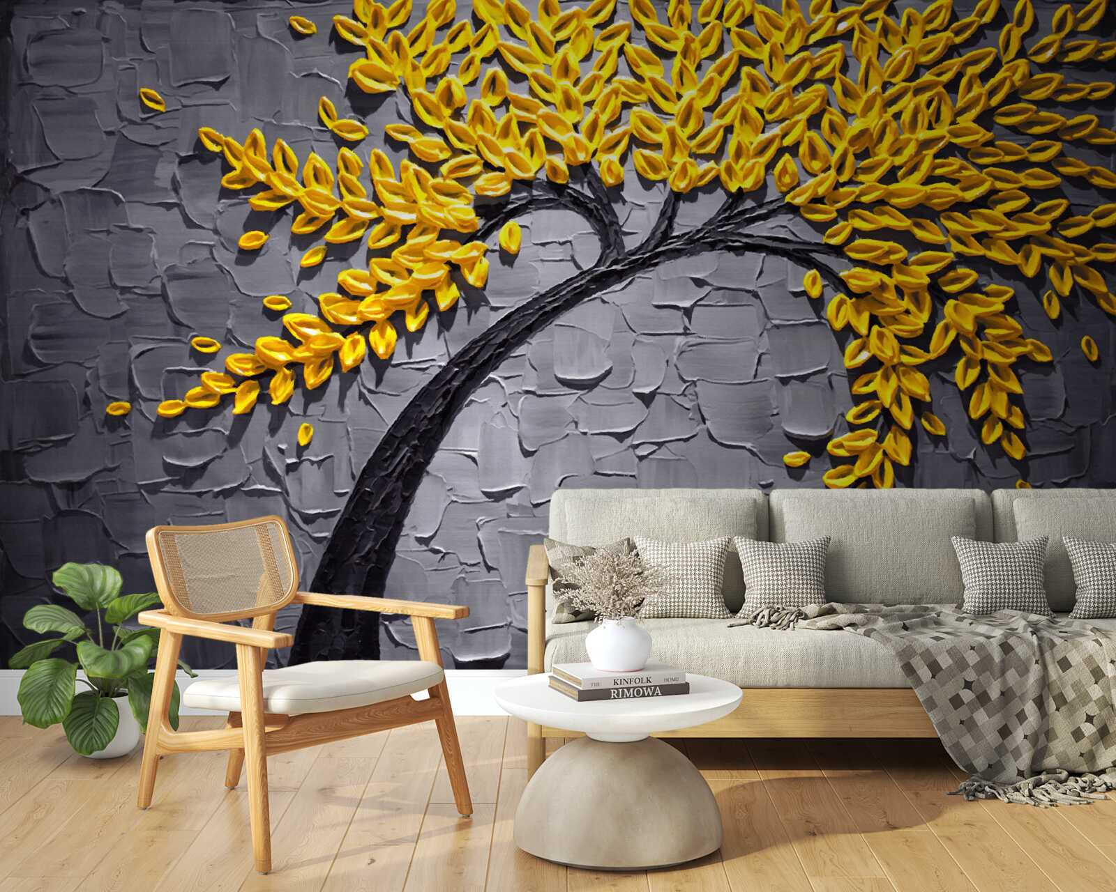 Fototapet frunzele de toamnă strălucesc în nuanțe de galben strălucitor