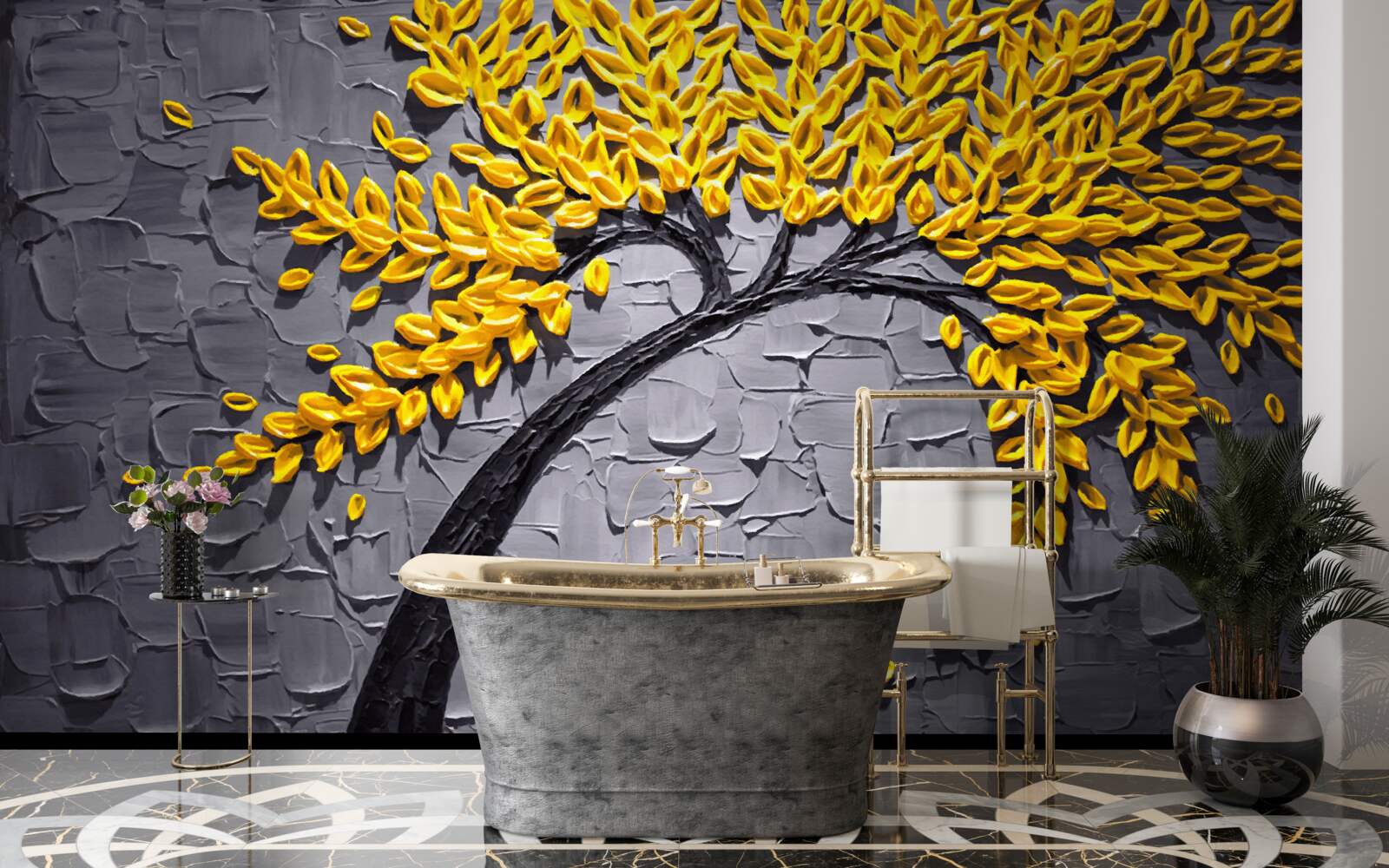 Fototapet frunzele de toamnă strălucesc în nuanțe de galben strălucitor