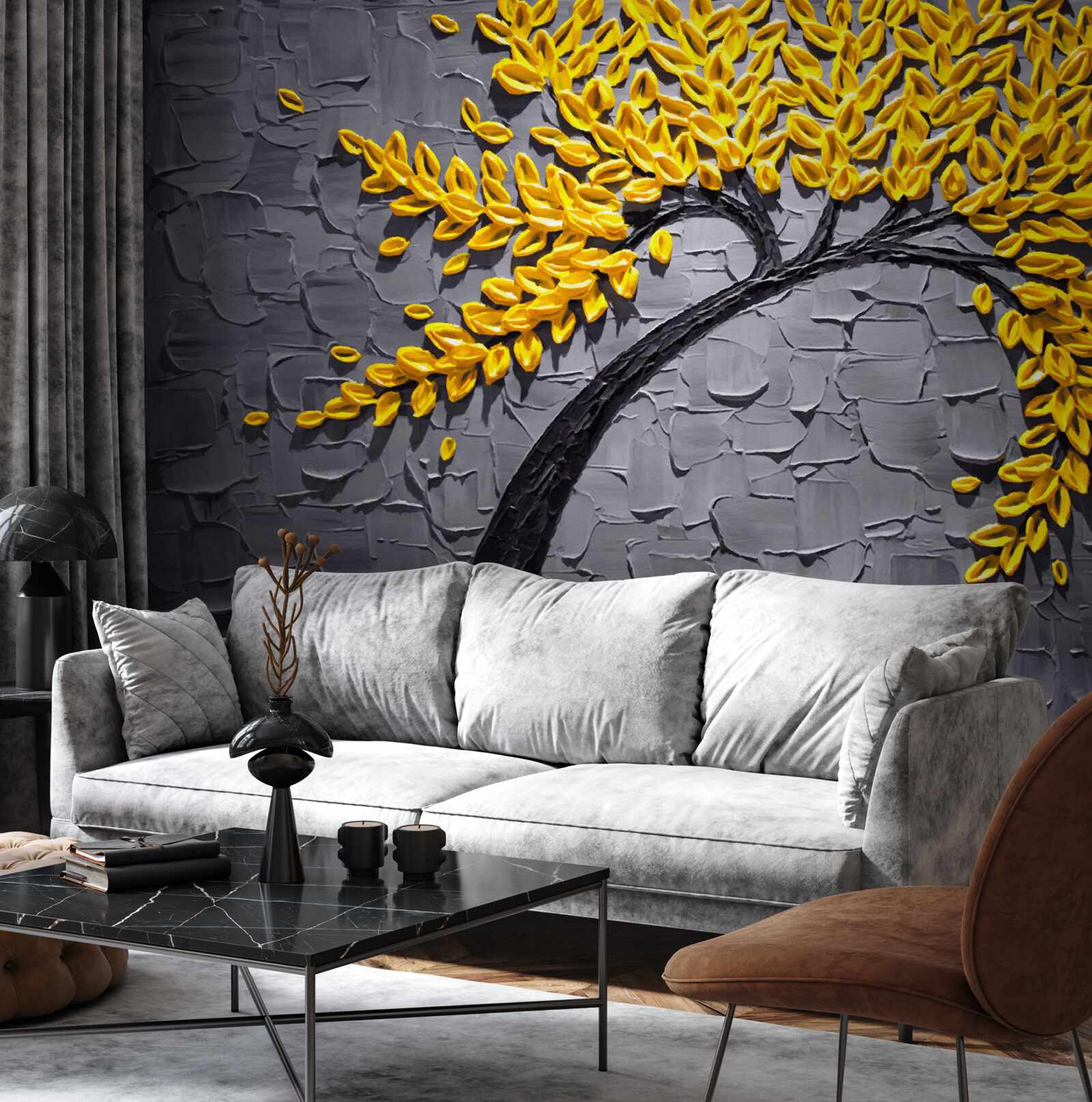 Fototapet frunzele de toamnă strălucesc în nuanțe de galben strălucitor