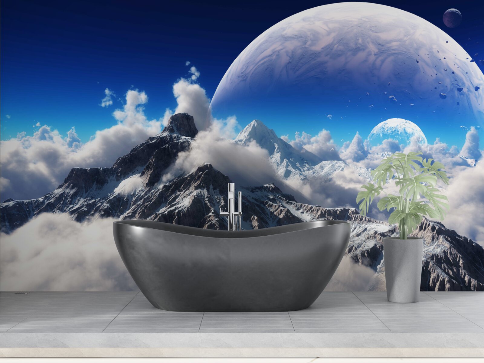 Fototapet cerul înnorat de deasupra munților este plin de măreție cosmică