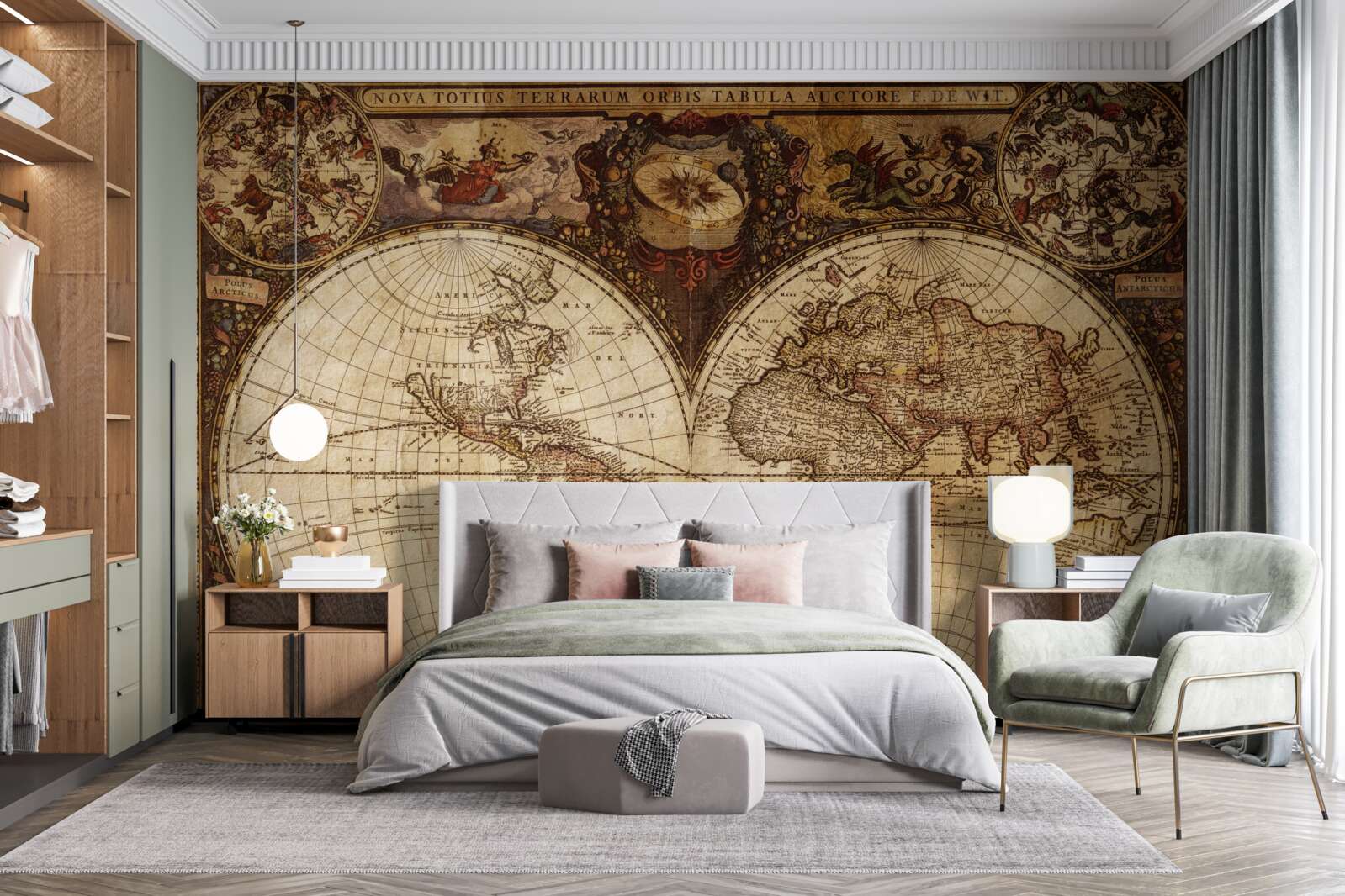 Fototapet hartă geografică antică reprezentată ca două emisfere