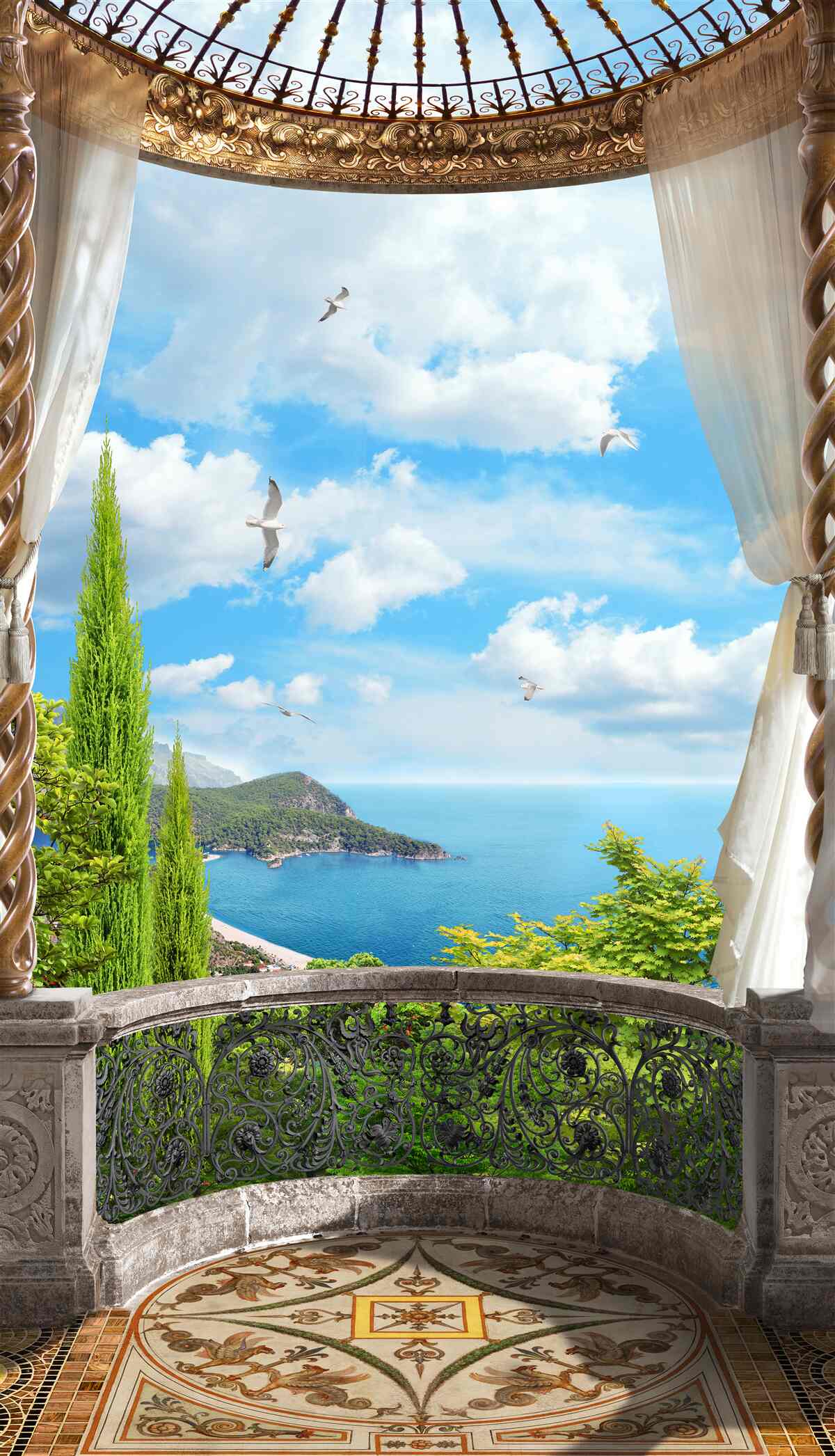 Fototapet verandă cu vedere panoramică la mare