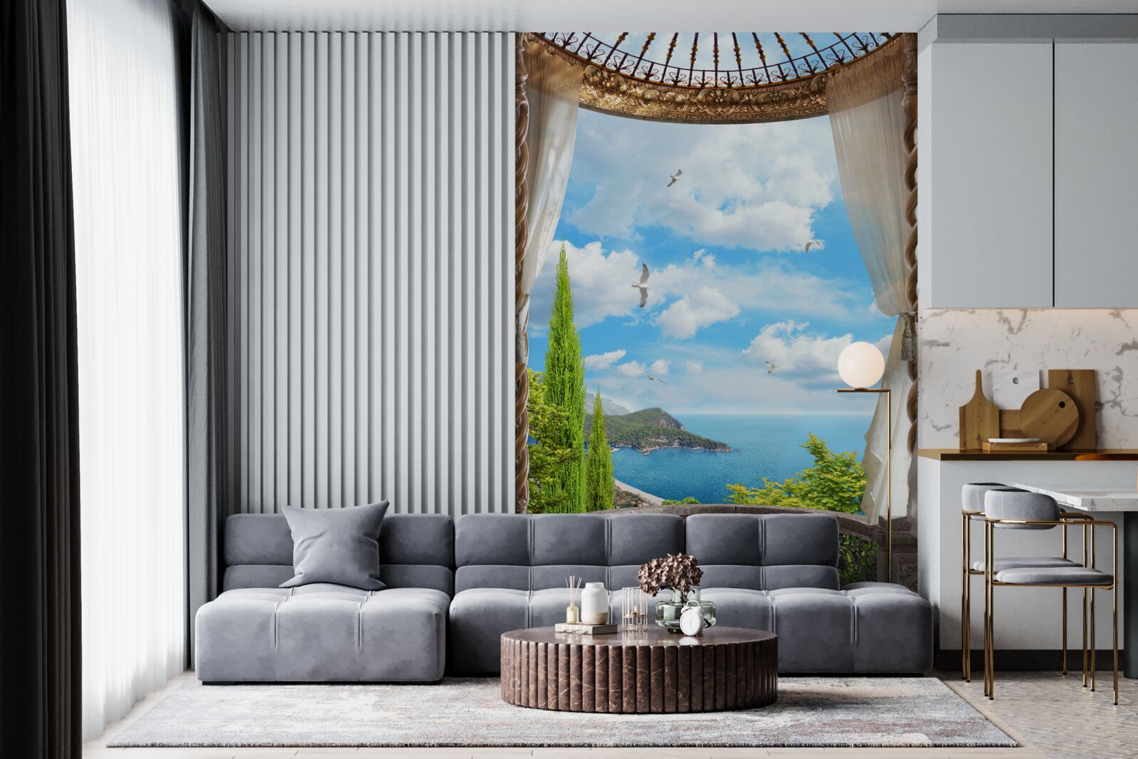 Fototapet verandă cu vedere panoramică la mare