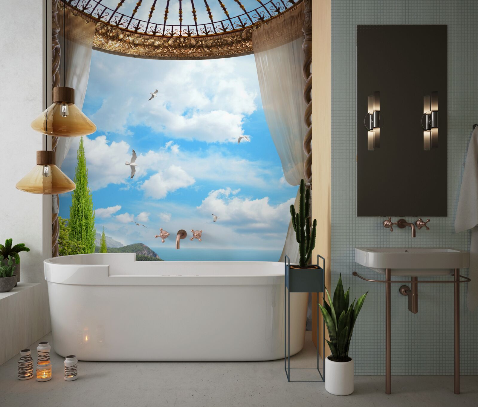 Fototapet verandă cu vedere panoramică la mare